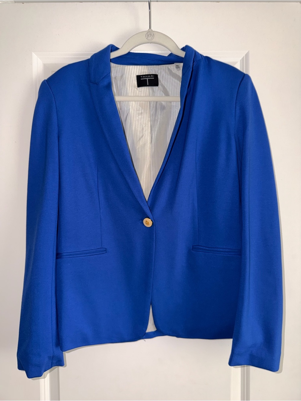 Tahari Cobalt Blue Single-Button Collarless Blazer